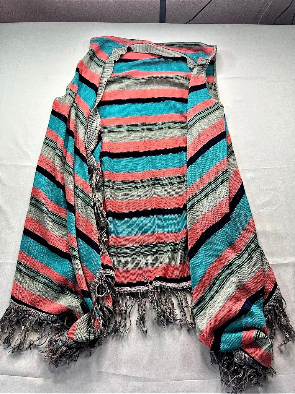 Say What? Striped Fringe Wrap in Pink & Blue Size Medium